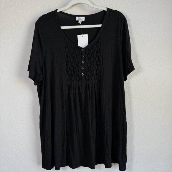 Kim Rogers Women's Black Honeycomb V-Neck Short Sleeve Flowy Top Size XXL‎ NWT - Picture 11 of 14